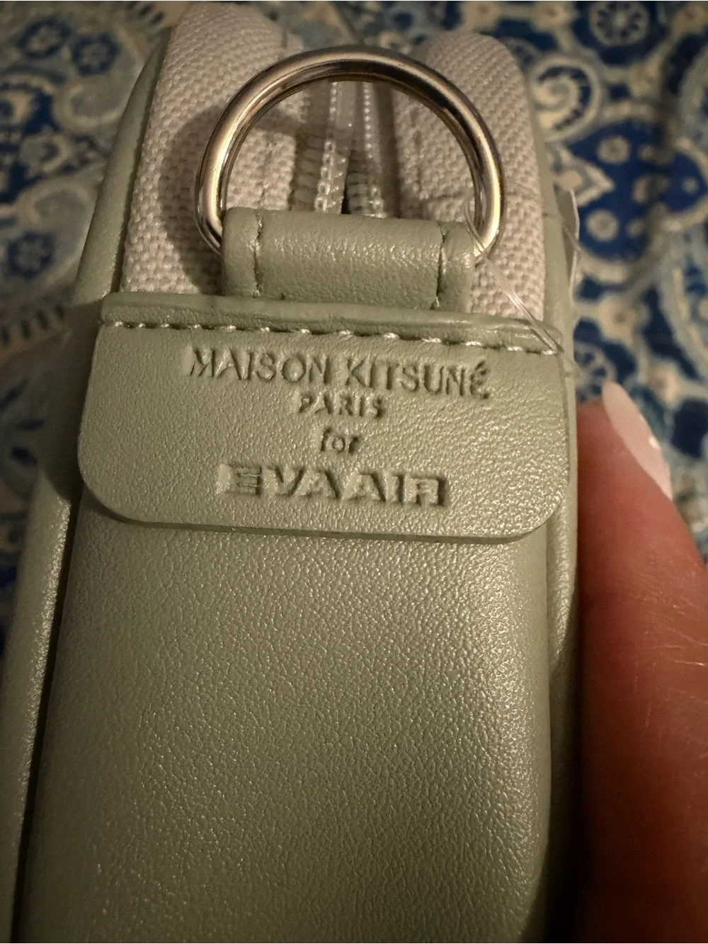 MAISON KITSUNÉ Cream and Sage Green Logo Crossbody Bag